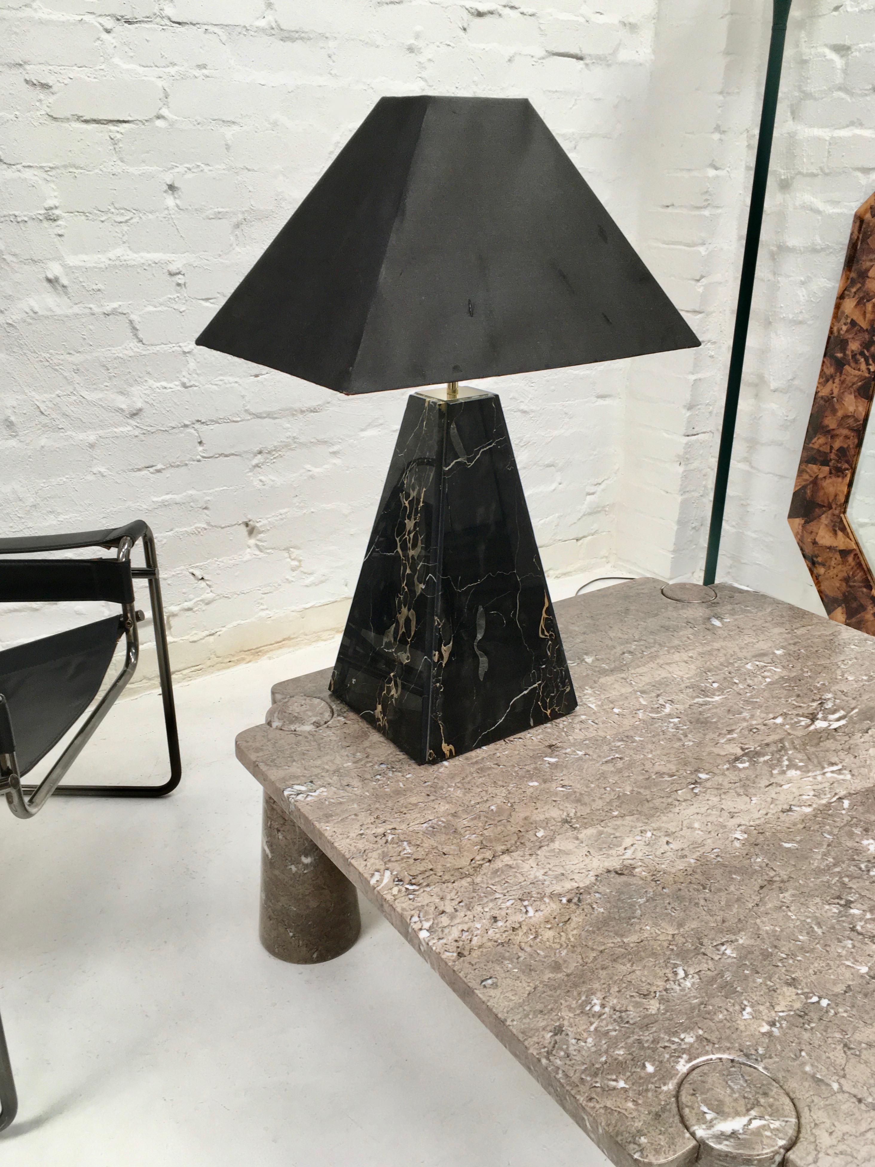 1970s Cini Boeri Style Black Marble Pyramid Lamps Abat Jour, Pair In Good Condition For Sale In Melbourne, AU