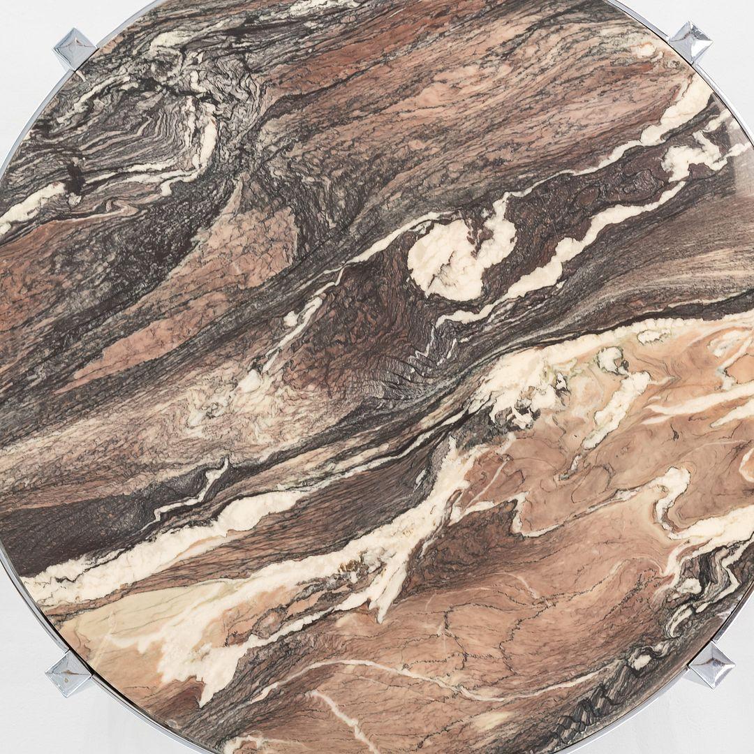 1970s Cipollino Ondulato Marble and Steel Coffee Table (18.5