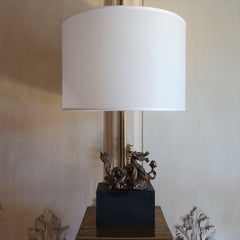 Lampe de table Dragon chinois en laiton des années 1970, détails en acier