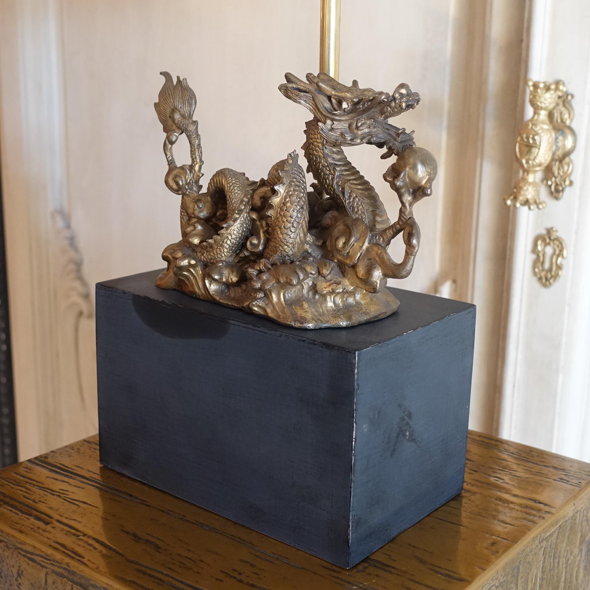 Late 20th Century  1970's Brass Chinese Dragon Table Lamp, Steel Details