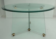 1970s Circular Brass & Bevelled Glass Dining Table Leon Rosen for Pace Col Style