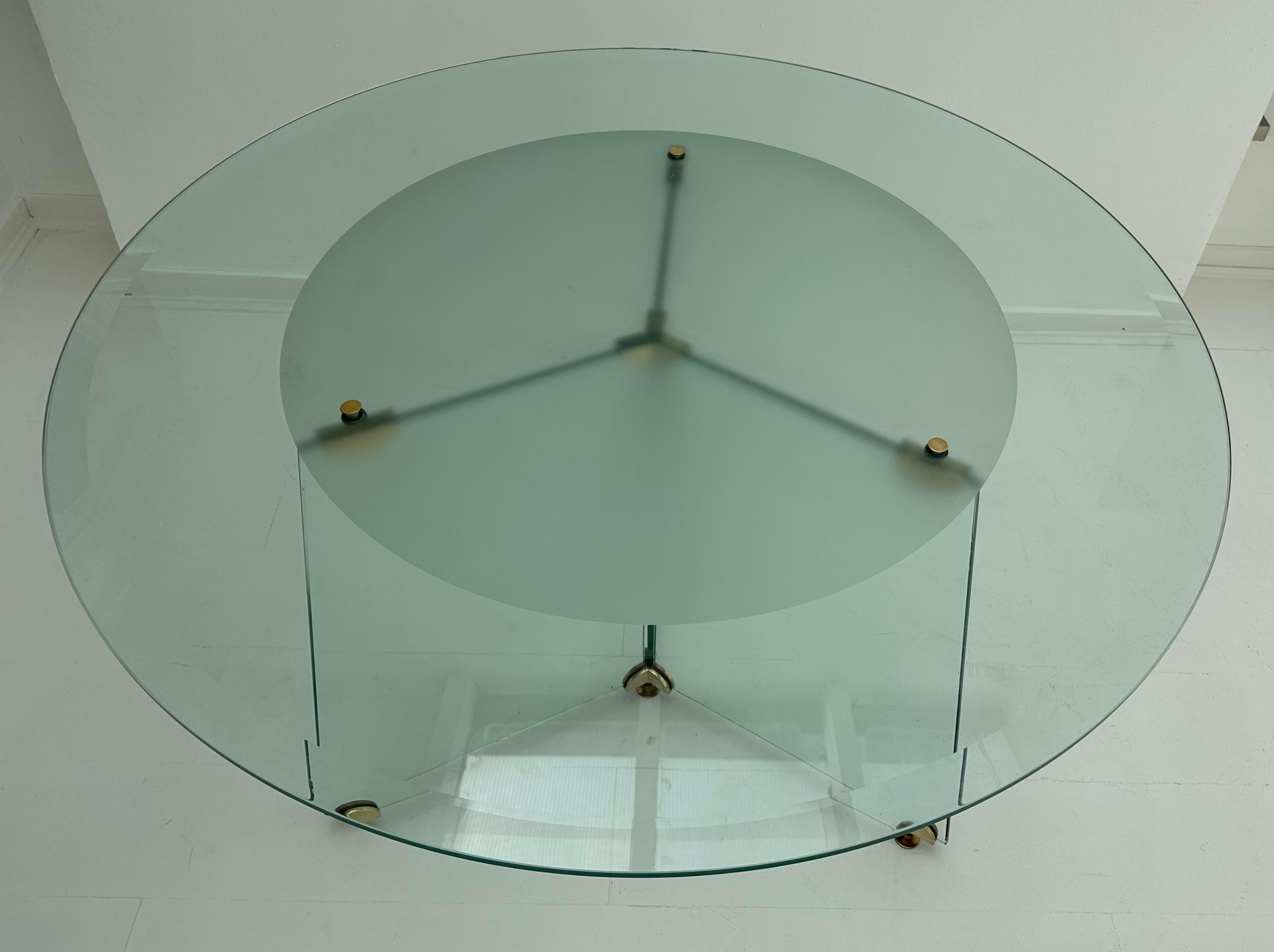 Mid-Century Modern 1970s Circular Brass & Bevelled Glass Dining Table Leon Rosen for Pace Col Style