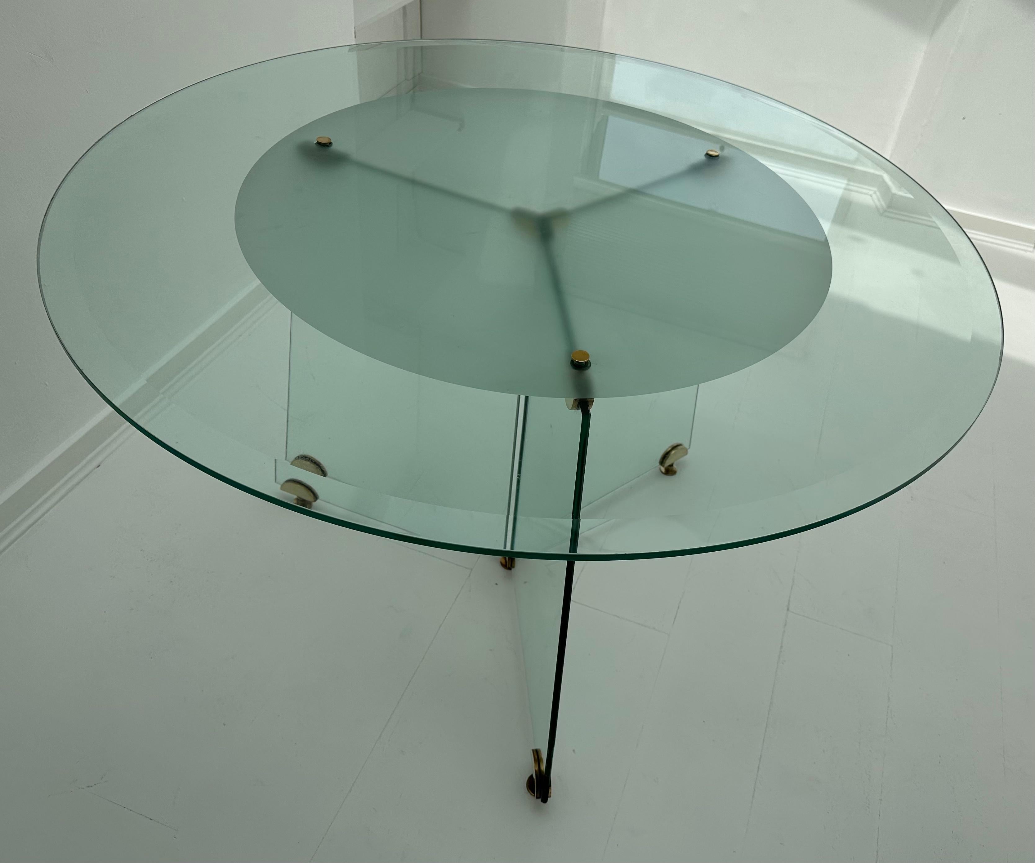 Beveled 1970s Circular Brass & Bevelled Glass Dining Table Leon Rosen for Pace Col Style