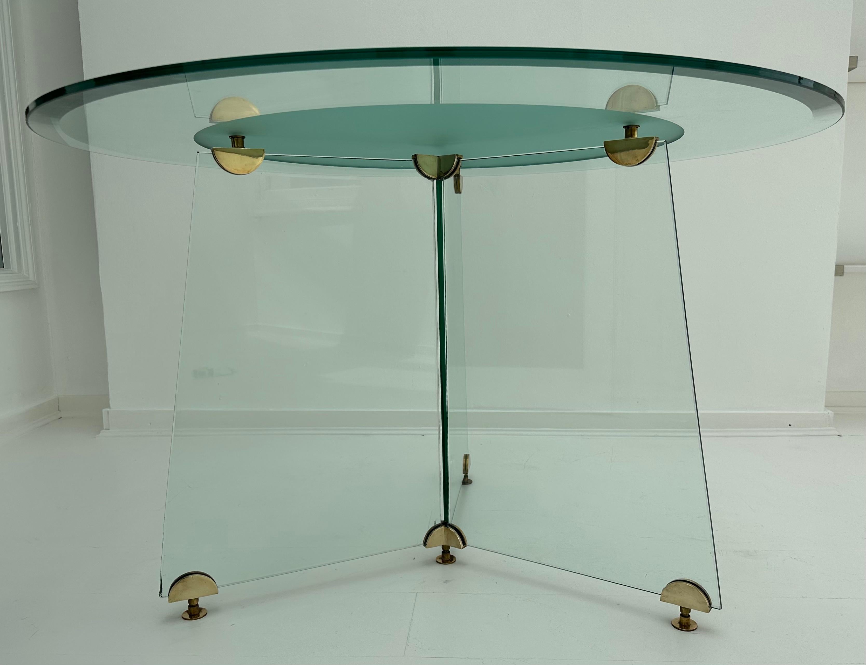20th Century 1970s Circular Brass & Bevelled Glass Dining Table Leon Rosen for Pace Col Style
