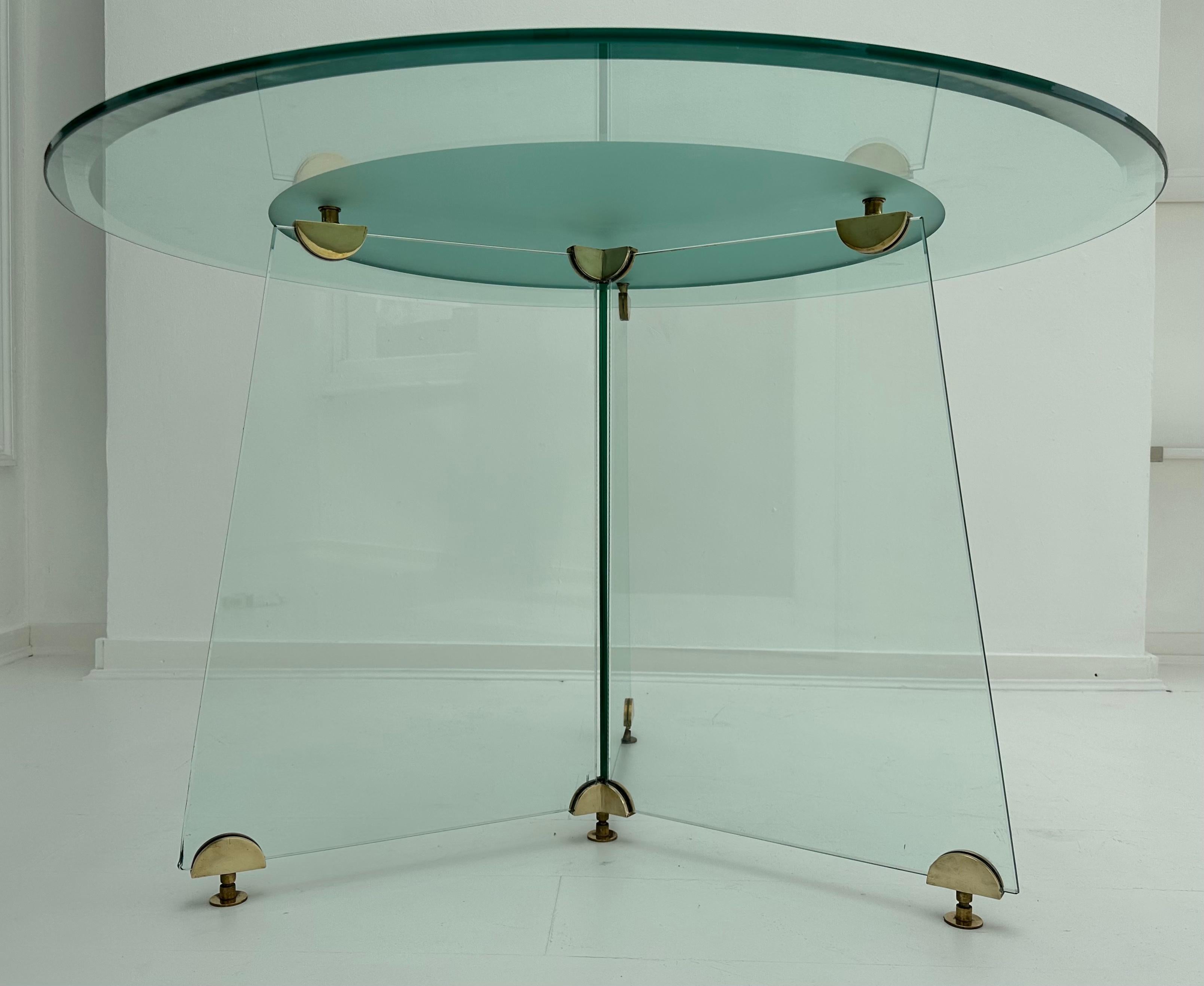 1970s Circular Brass & Bevelled Glass Dining Table Leon Rosen for Pace Col Style 1