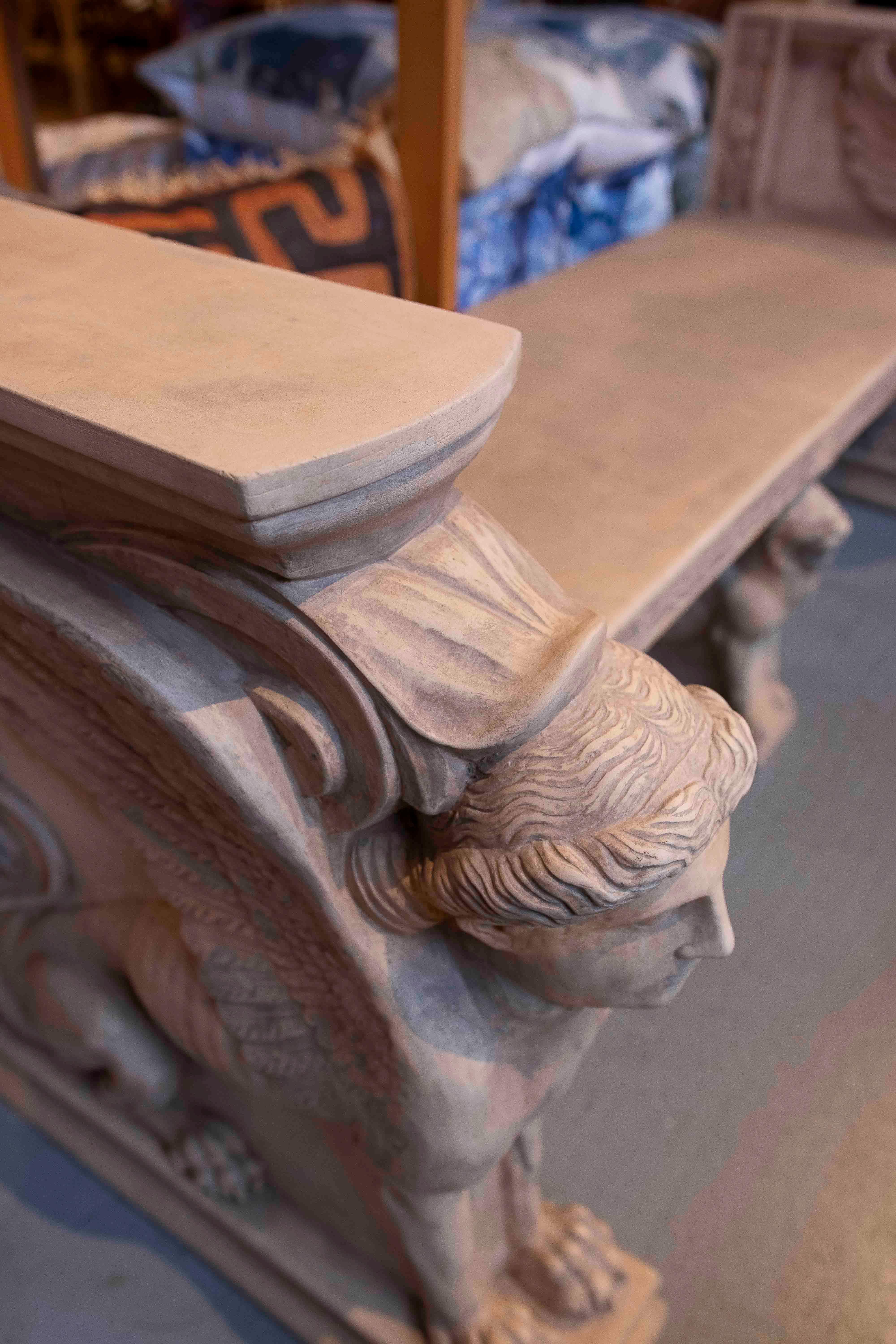 1970s Classic Bench with Terracotta Sphinxes with Lion and Plant Decorations For Sale 8
