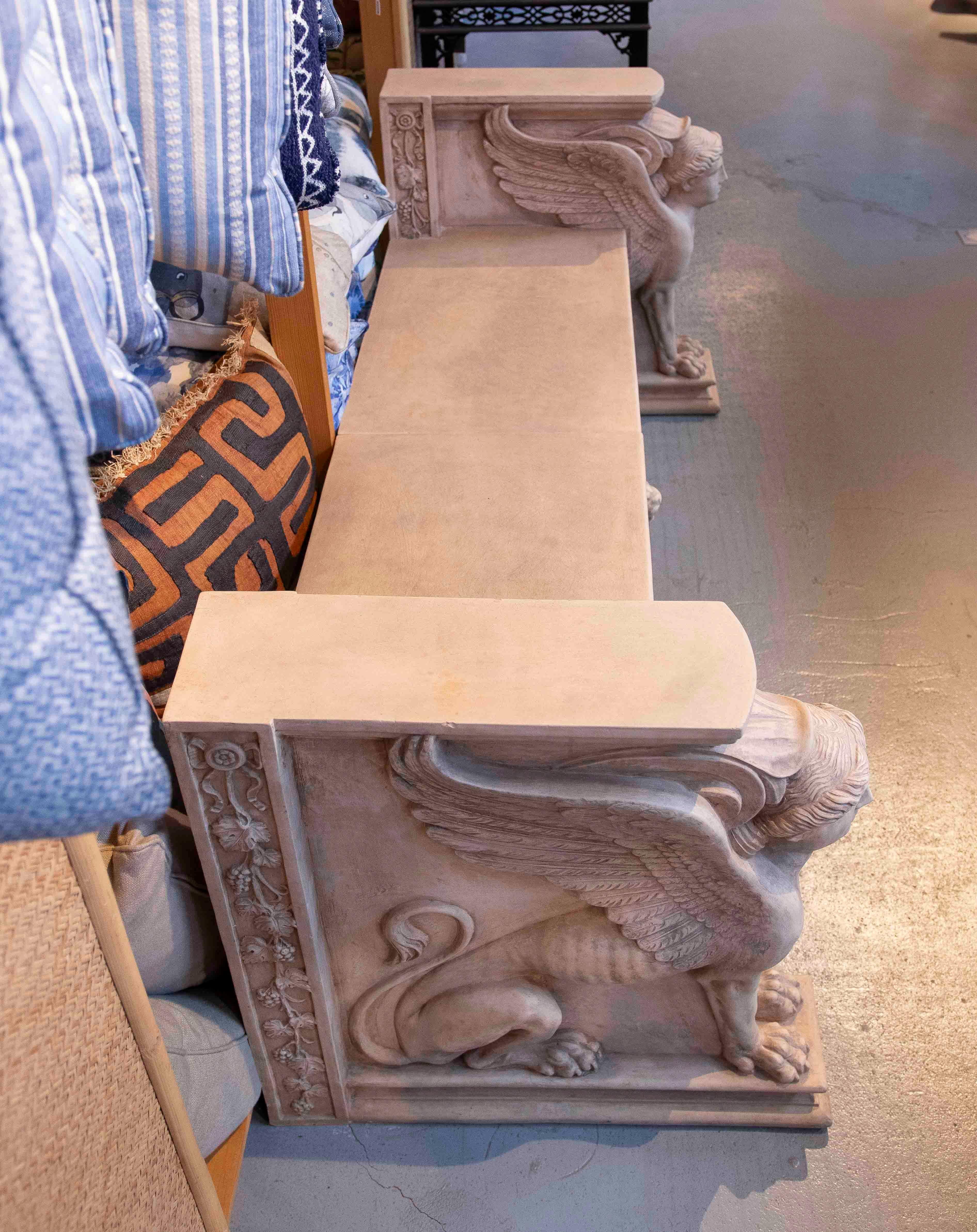1970s Classic Bench with Terracotta Sphinxes with Lion and Plant Decorations For Sale 10