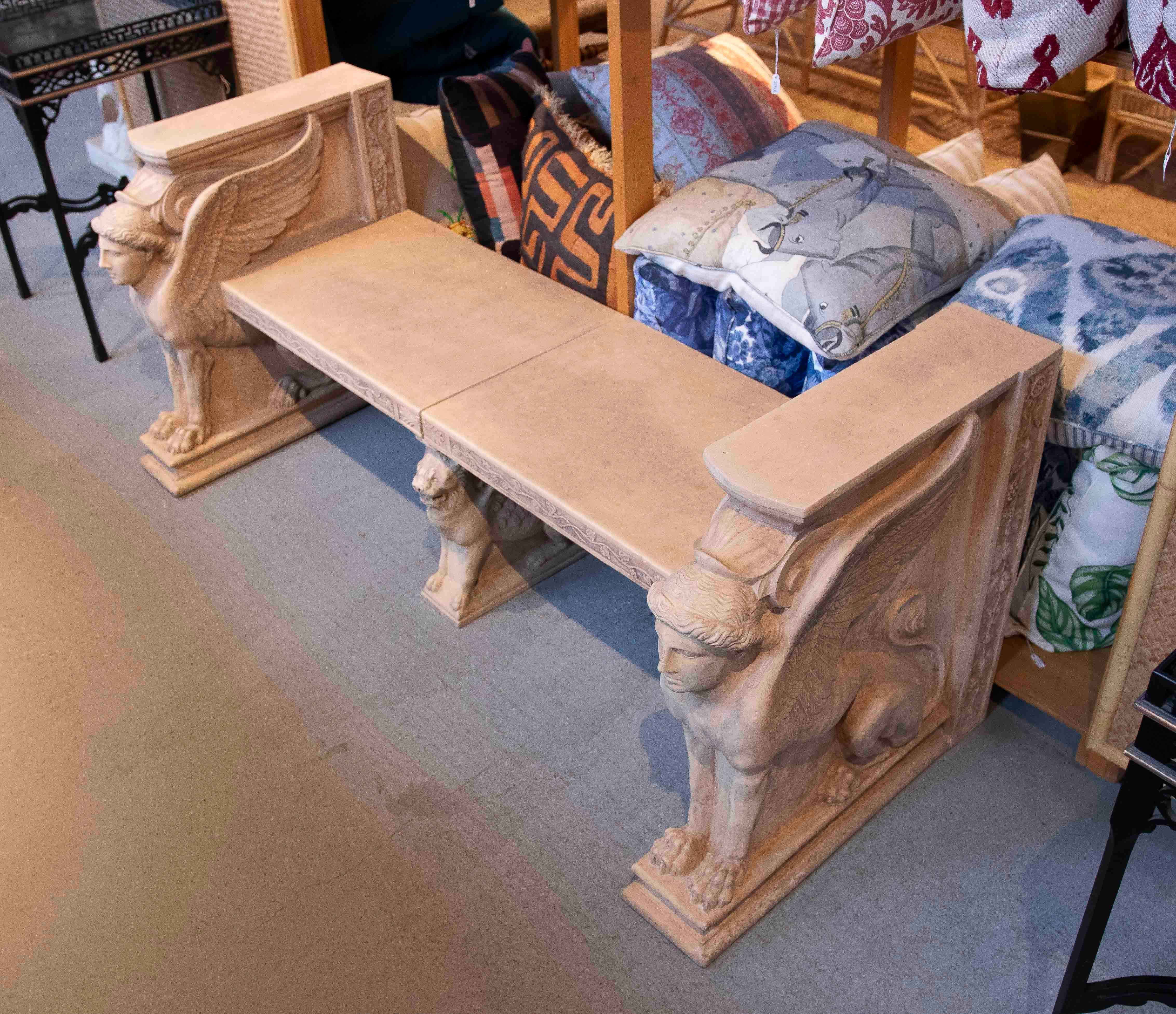 1970s Classic Bench with Terracotta Sphinxes with Lion and Plant Decorations For Sale 11
