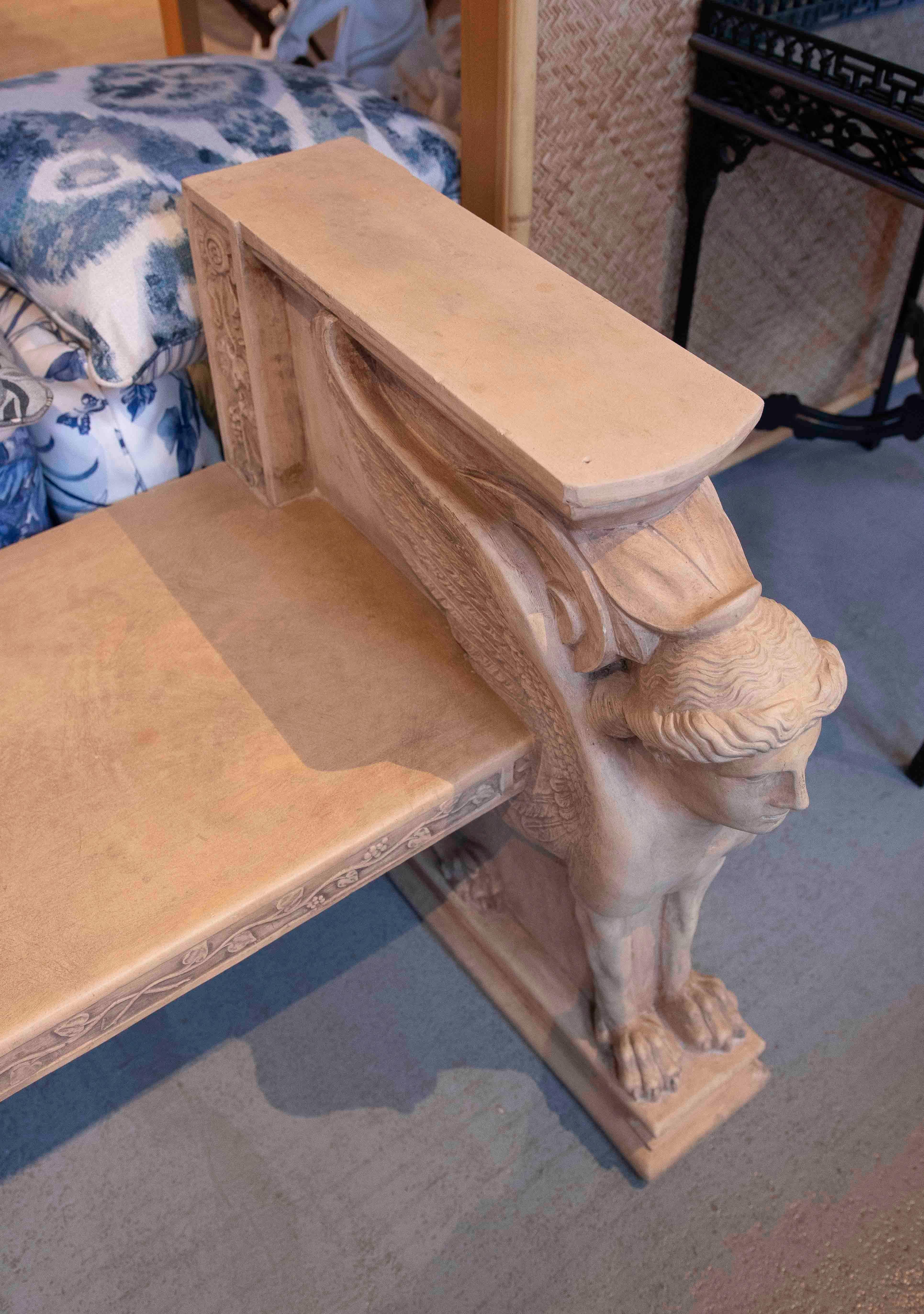 1970s Classic Bench with Terracotta Sphinxes with Lion and Plant Decorations For Sale 2