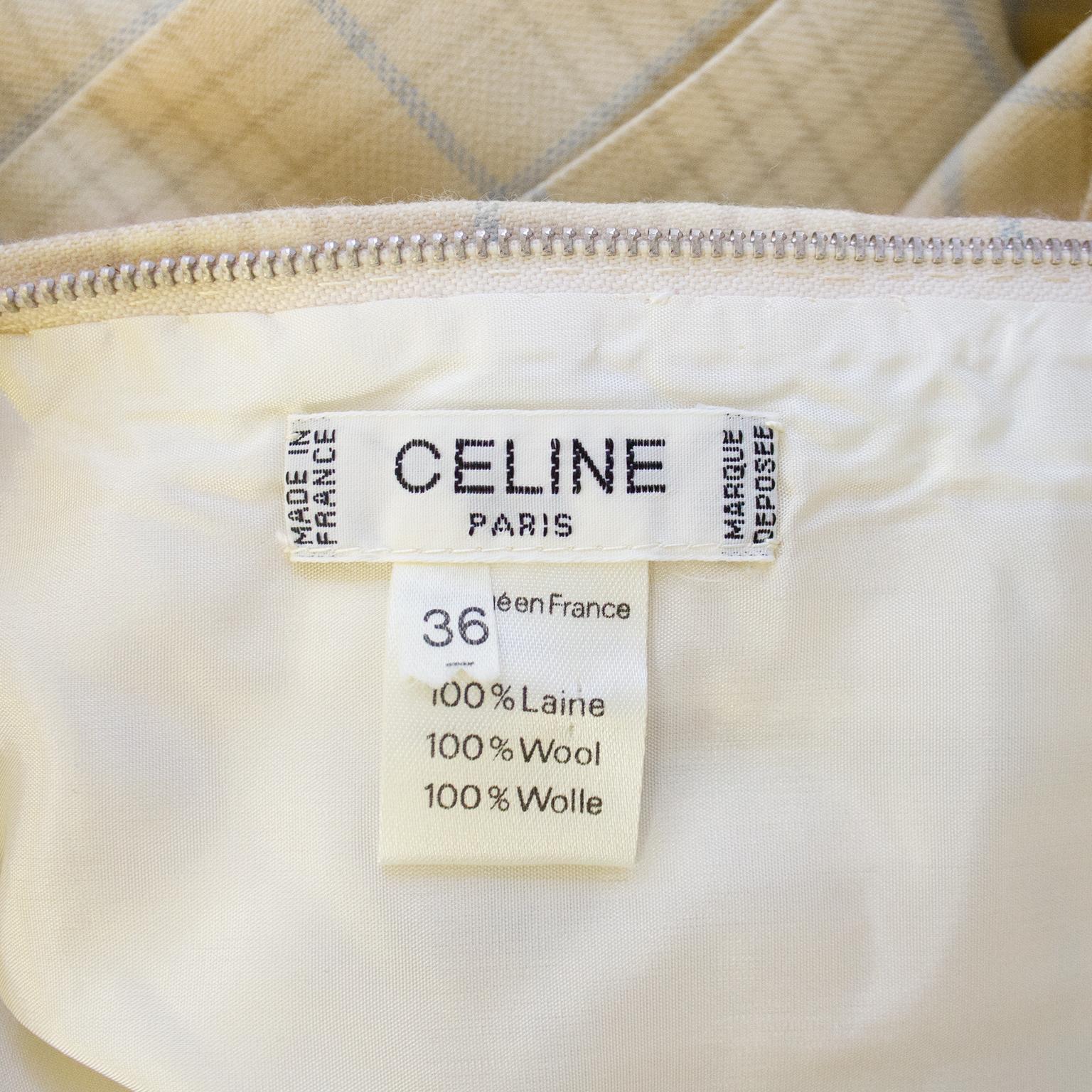 1970s Classic Celine Cream and Blue Tartan Pleated Skirt For Sale at ...