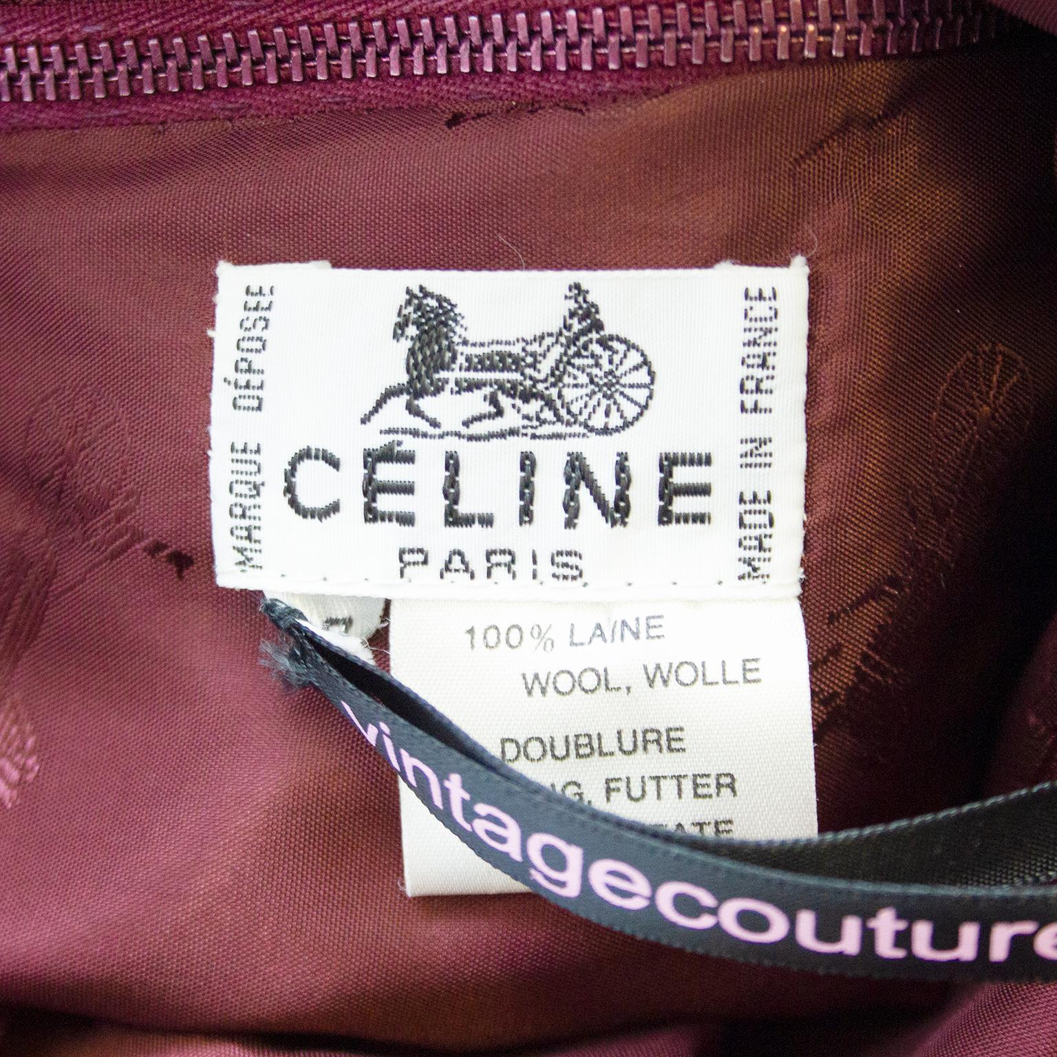 1970s Classic Celine Maroon Wool Gabardine Pleated Skirt  In Good Condition In Toronto, Ontario