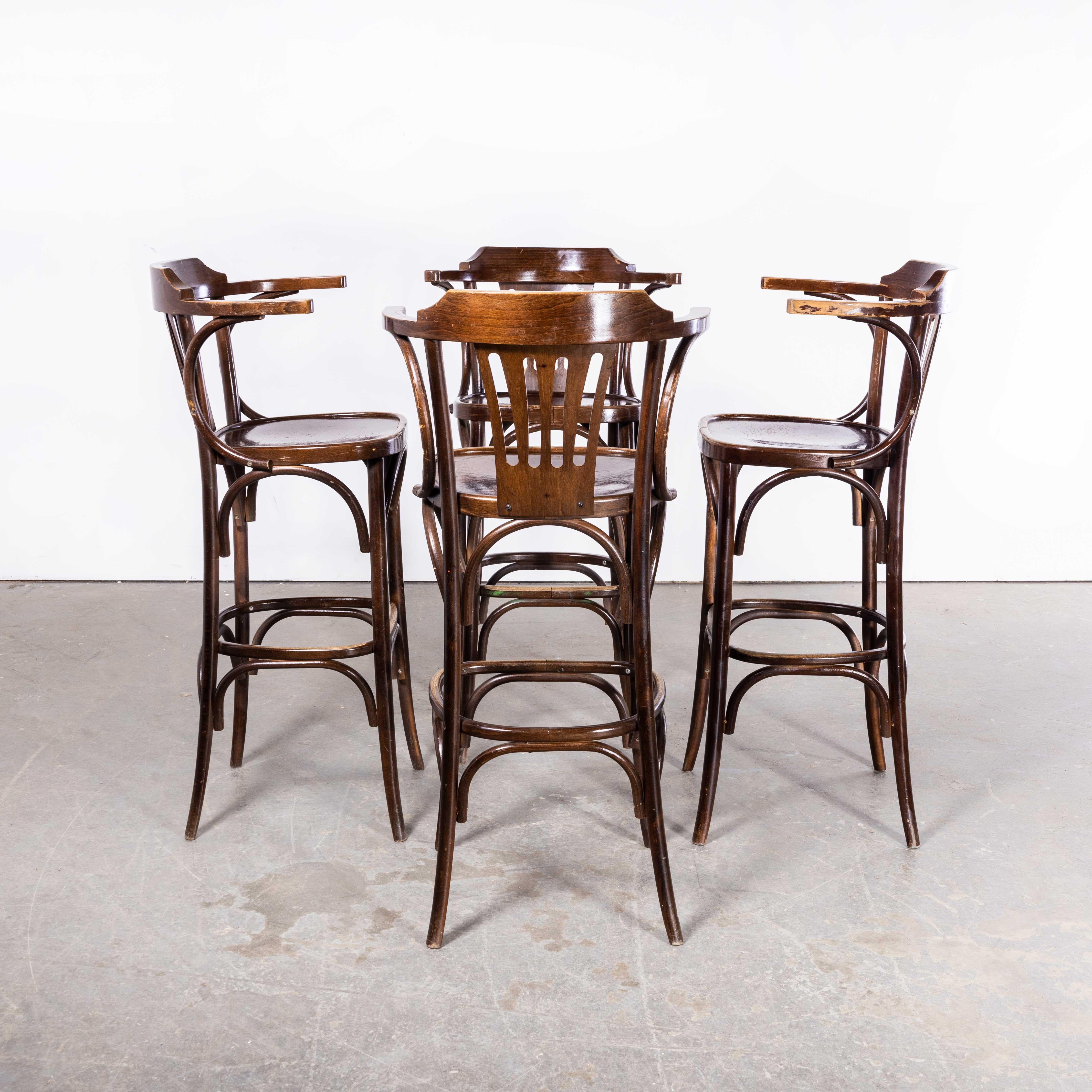 1970's Classic High Back Bentwood Bar Chairs With Arms - Set Of Four 6