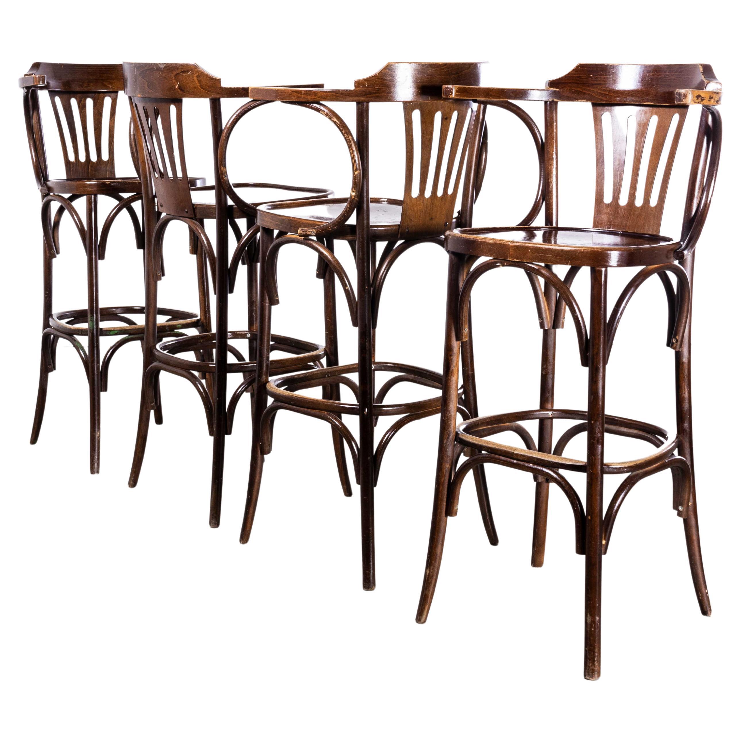 1970's Classic High Back Bentwood Bar Chairs With Arms - Set Of Four