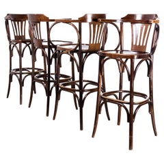 Vintage 1970's Classic High Back Bentwood Bar Chairs With Arms - Set Of Four