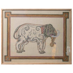 1970s Classic Style Decorative Painting of an Asian Elephant “Elephas Maximus”