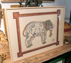 1970s Classic StyleDecorative Painting of an Asian Elephant “Elephas Maximus”