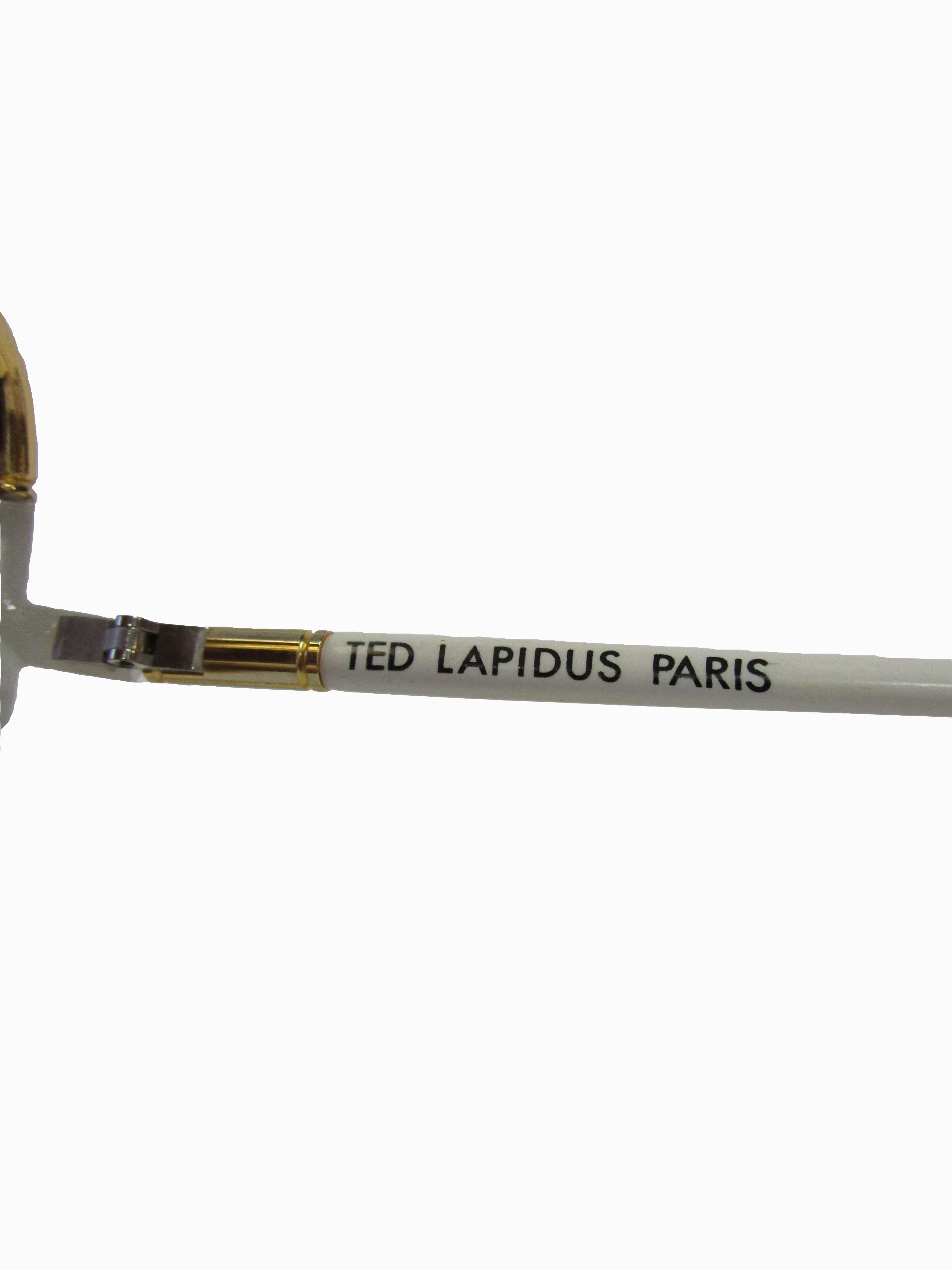 Brown 1970s Classic Ted Lapidus Paris Sunglasses White Marbled and Gold Hardware