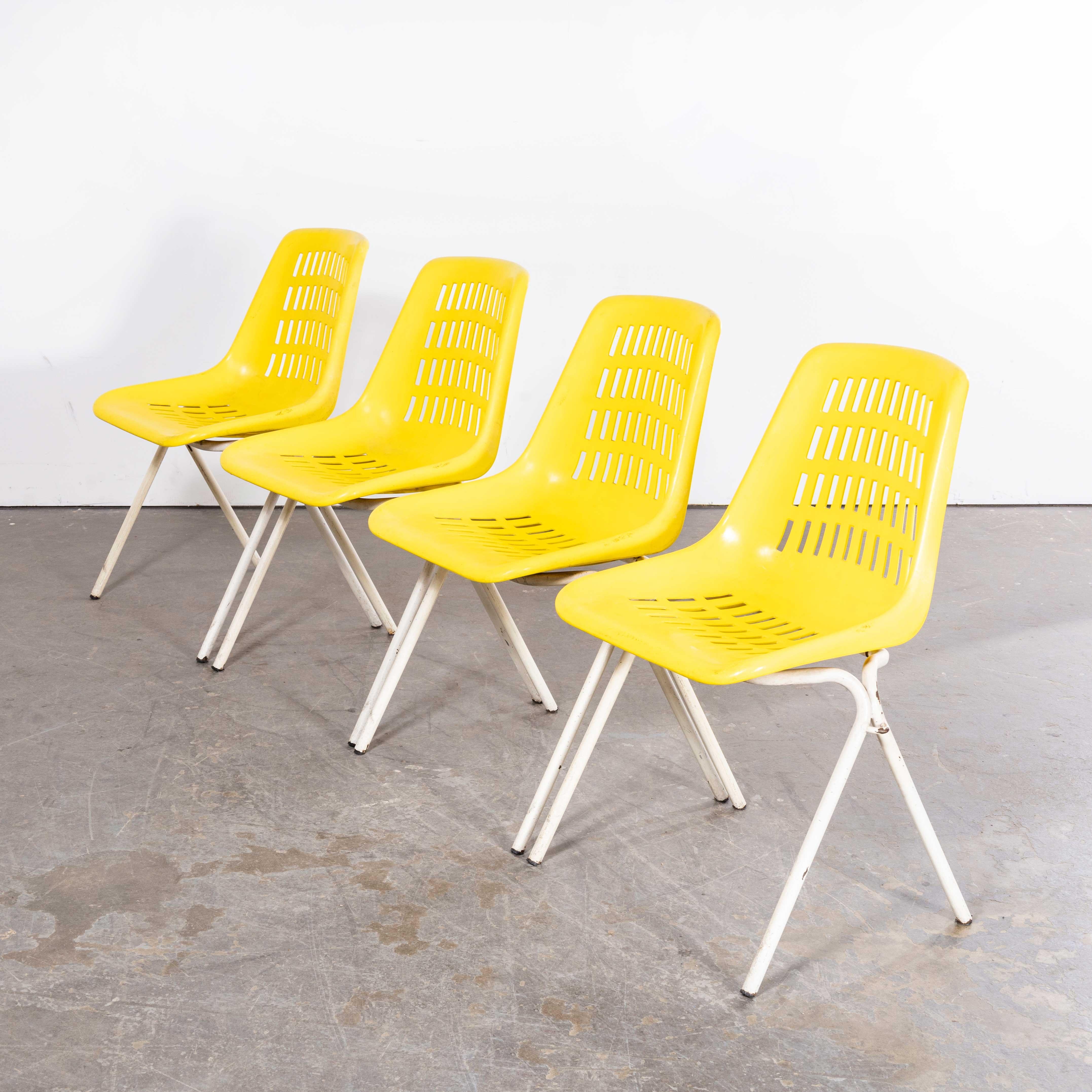 1970’s Classic Yellow Stacking Italian Bar Dining Chairs - Set Of Four In Good Condition For Sale In Hook, Hampshire
