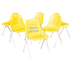 1970’s Classic Yellow Stacking Italian Bar Dining Chairs - Set Of Six