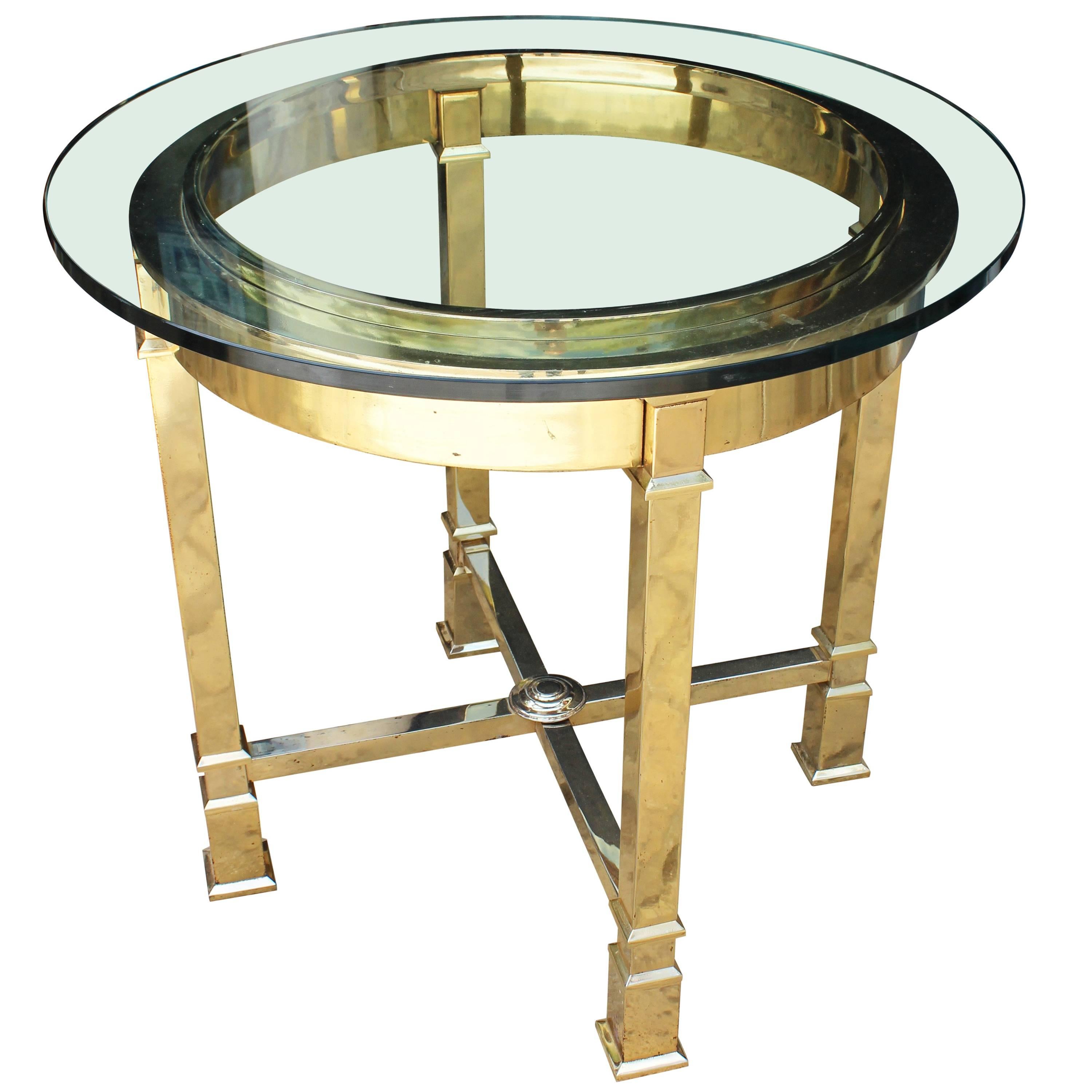 1970s Classical Italian Design Gilded Brass Round Auxiliary Table