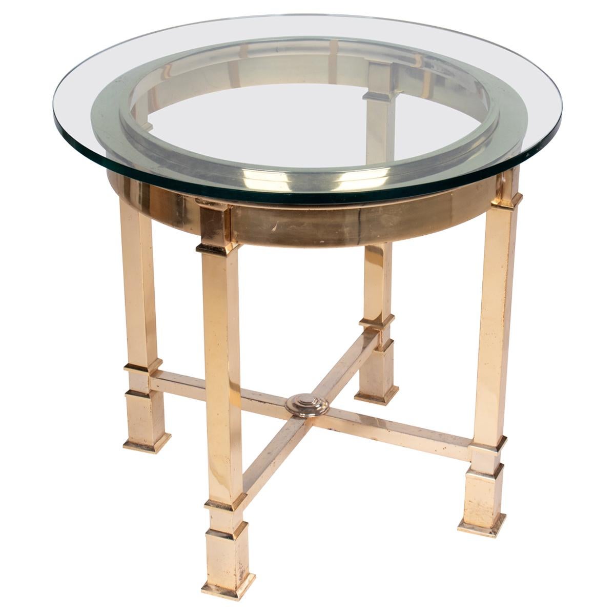 1970s Classical Italian Design Gilded Brass Round Auxiliary Table