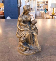 1970s Classical Sculpture of a Mother with Children in Patinated Bronze