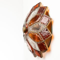 1970s Clear and Amber Murano Glass Wall Light by Poliarte