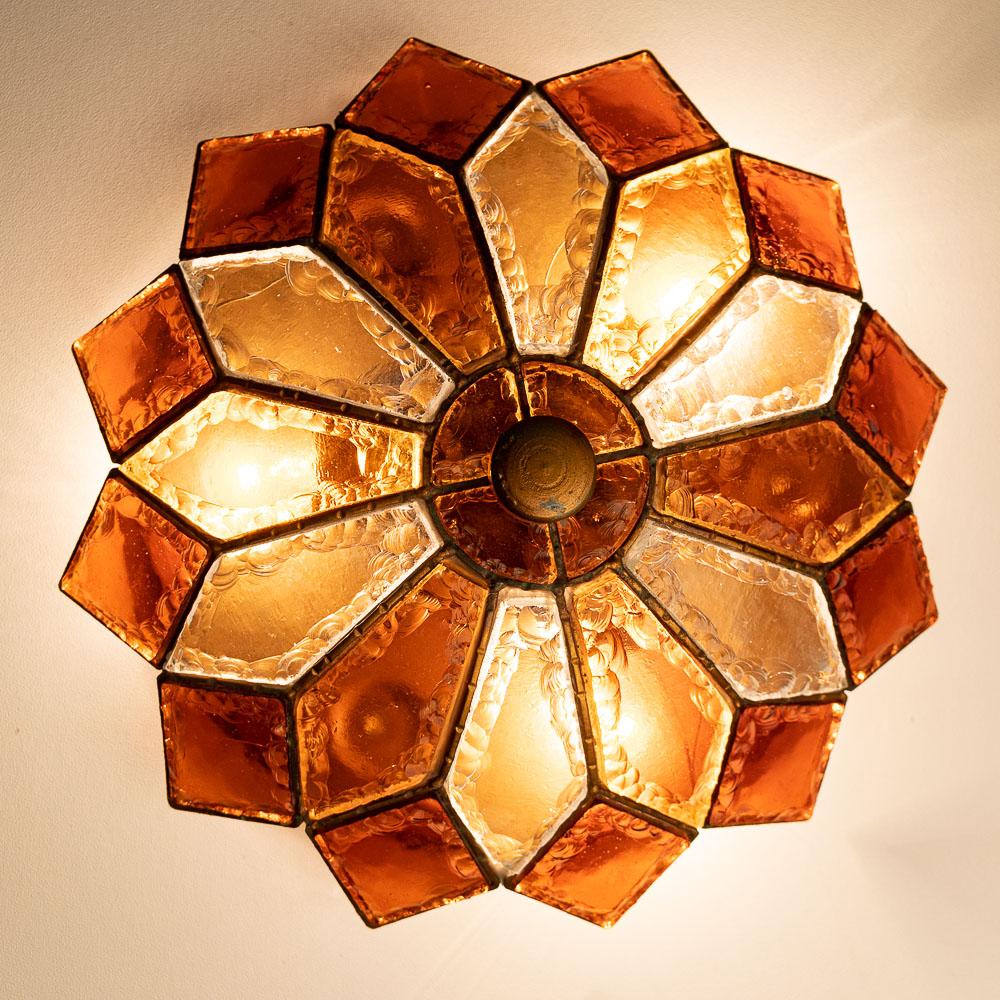 Late 20th Century 1970s Clear and Amber Murano Glass Wall Light by Poliarte For Sale