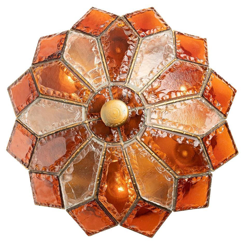 1970s Clear and Amber Murano Glass Wall Light by Poliarte For Sale