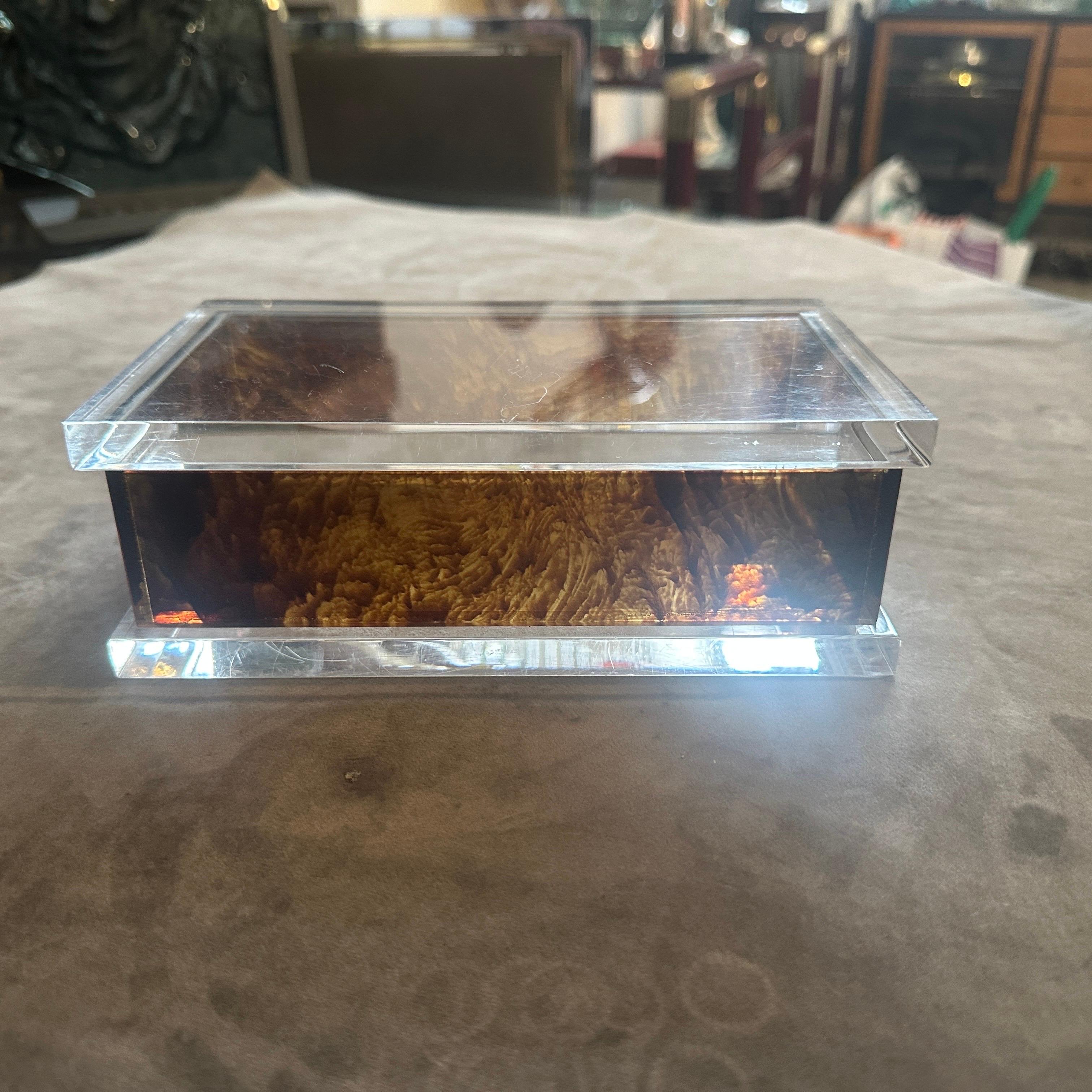 Fatto a mano 1970s Clear and Faux Tortoiseshell Lucite Vanity Box in the manner Of Dior Home in vendita