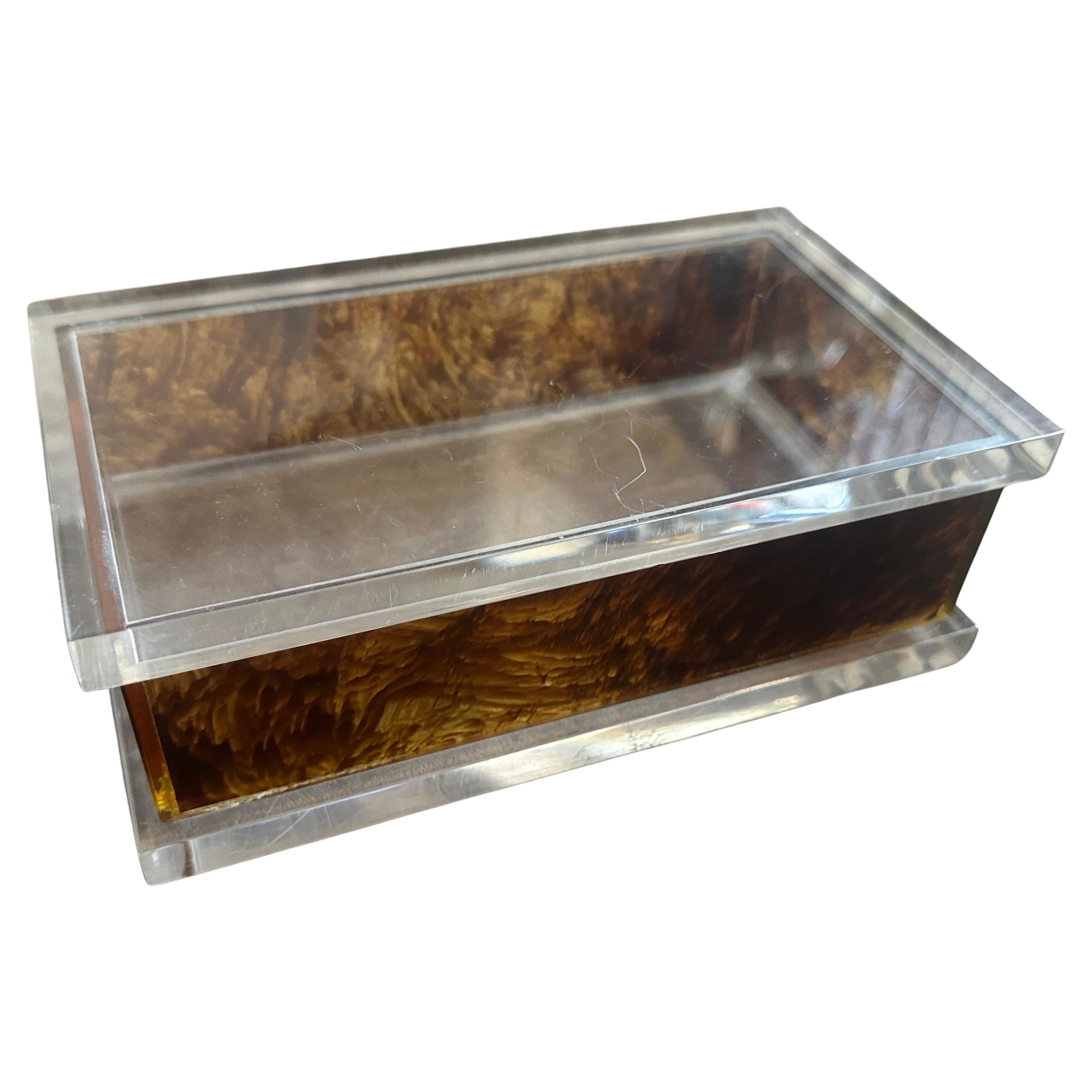 1970s Clear and Faux Tortoiseshell Lucite Vanity Box in the manner Of Dior Home