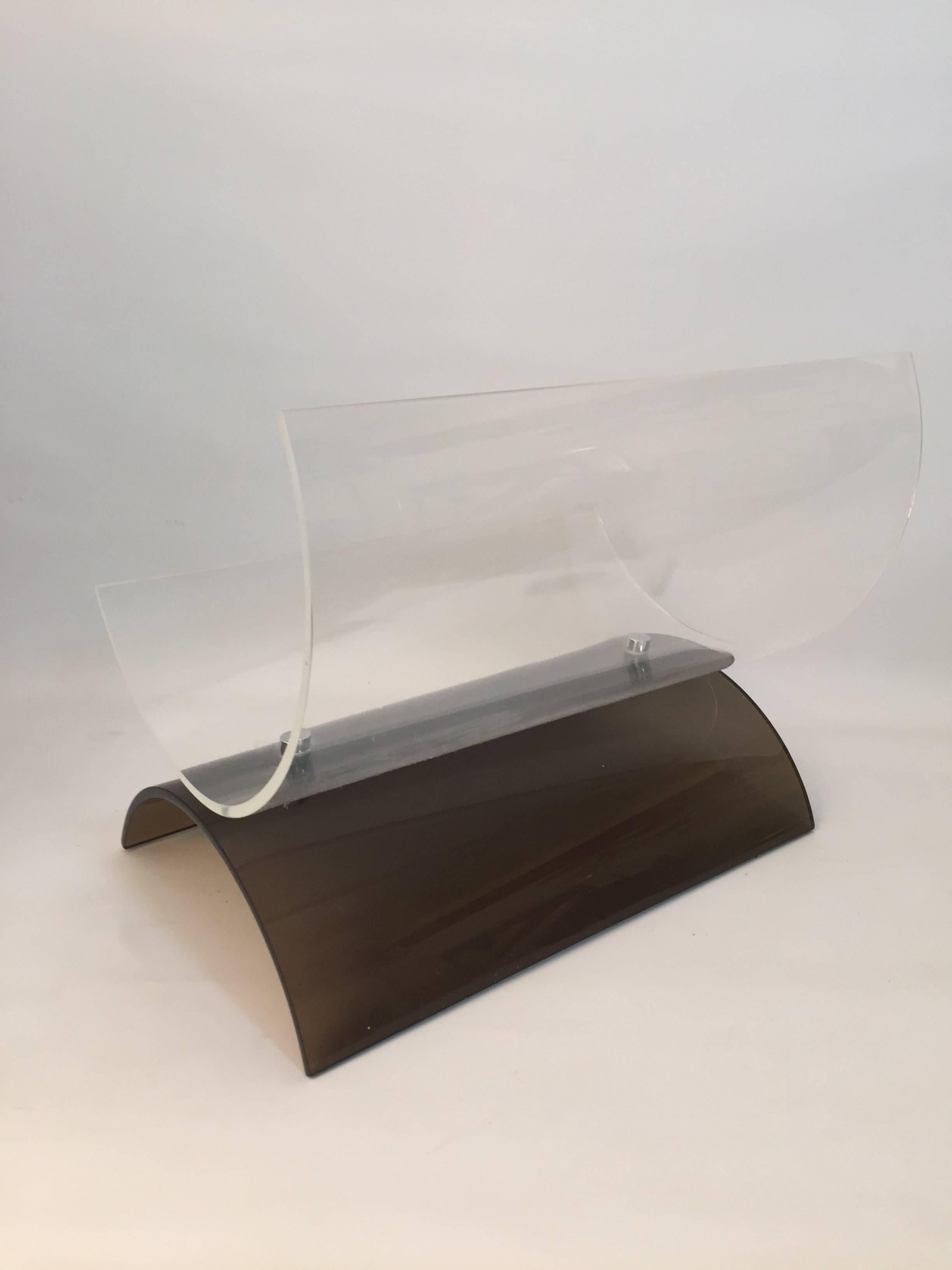American 1970s Clear and Smoked Lucite Media Stand