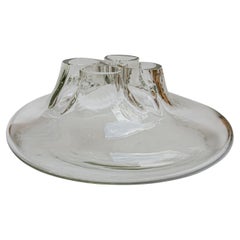 1970s Clear Blown Glass Vase "4 Bocche" by Alfredo Barbini Murano Italy Signed