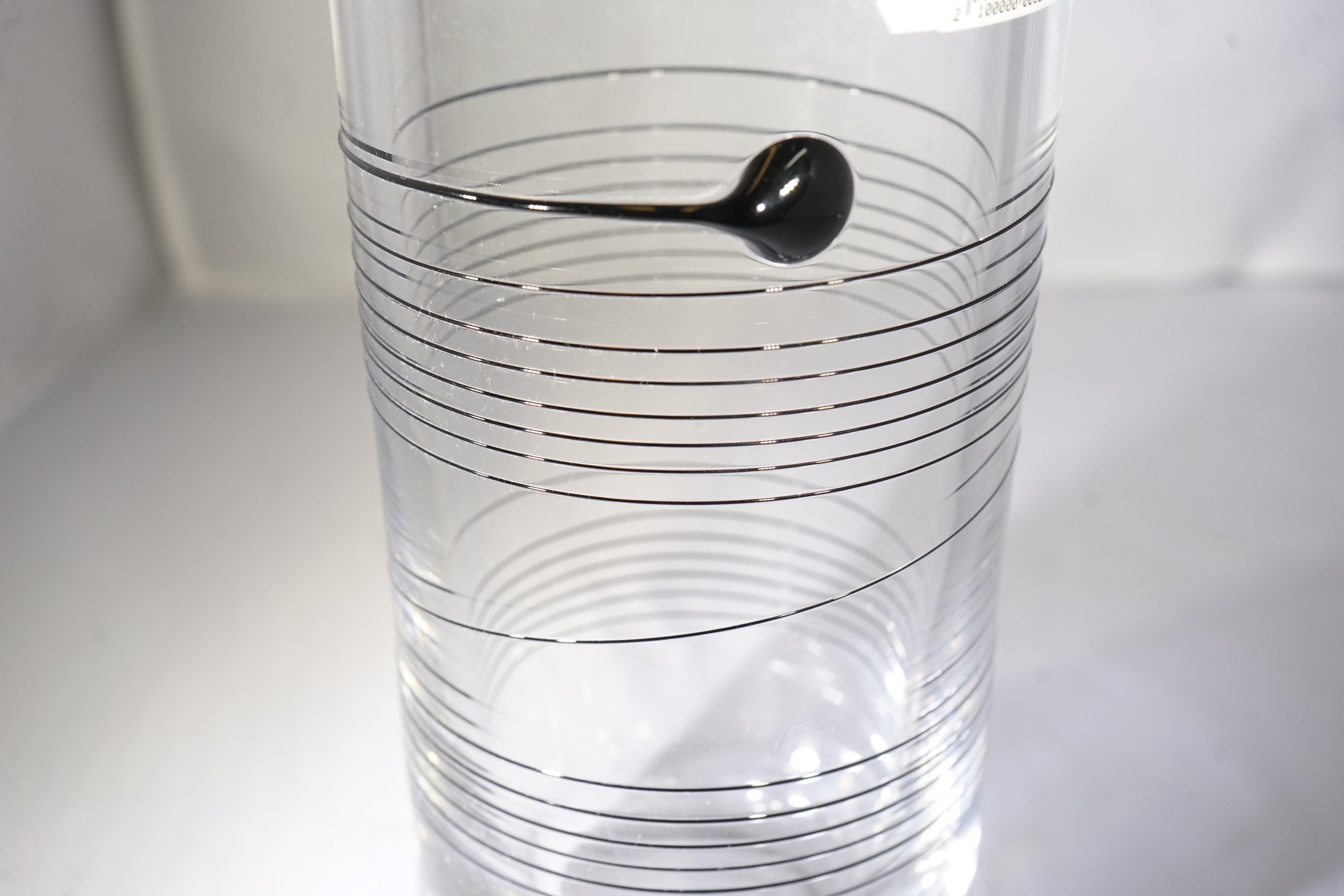Italian 1970s Clear Glass Vase with Black Swirl Design