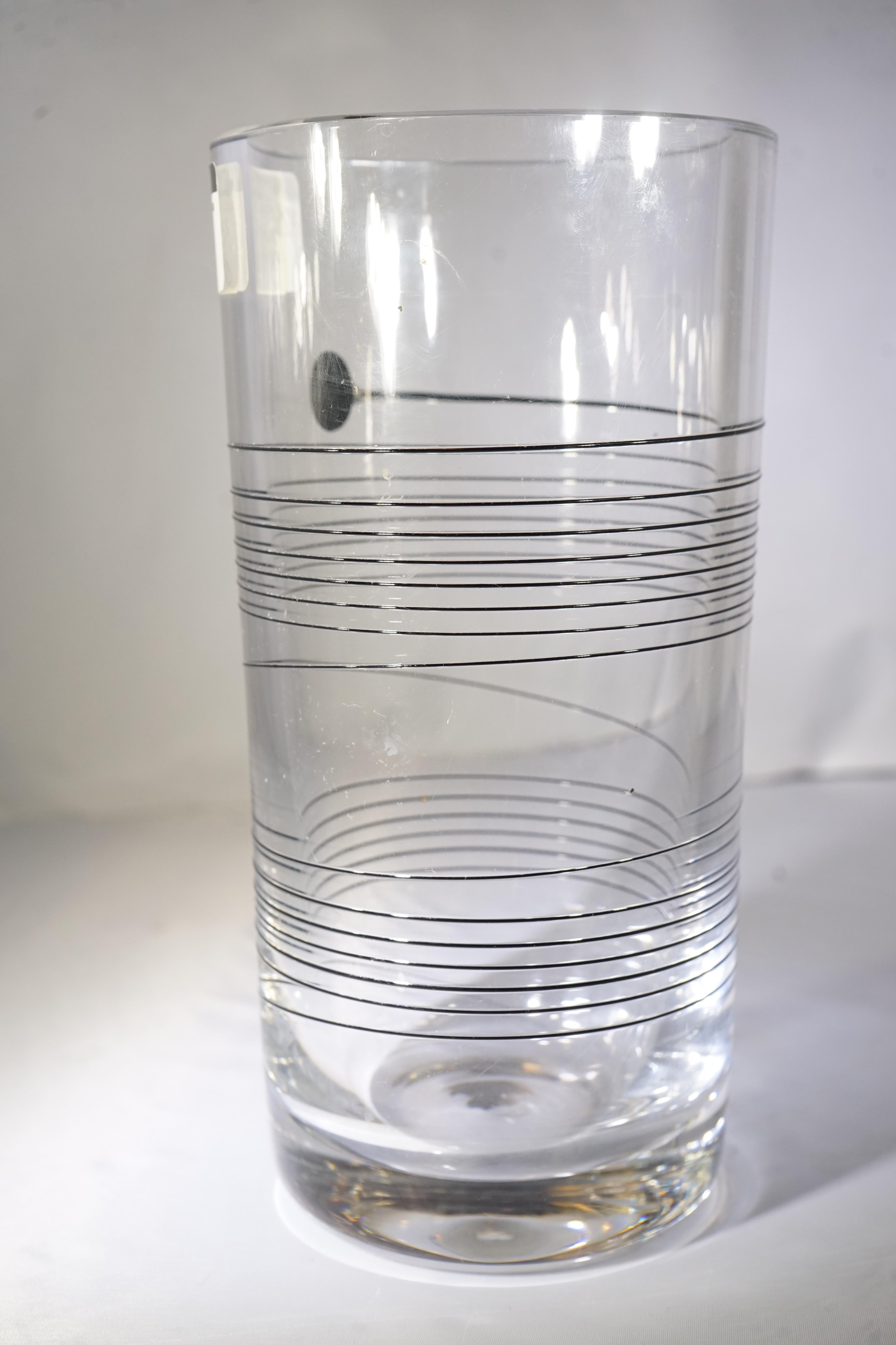 1970s Clear Glass Vase with Black Swirl Design 3