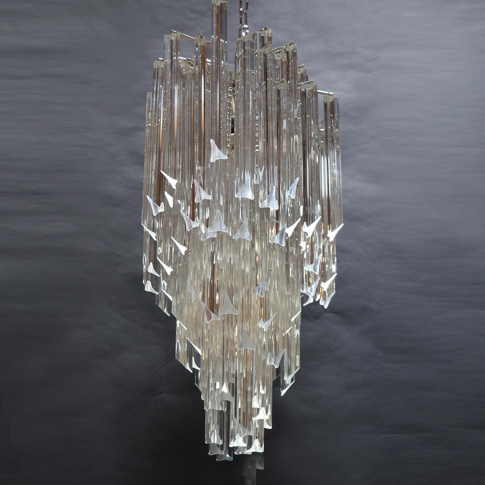 Italian Clear Tiered Glass Chandelier. Italy, 1970s  For Sale