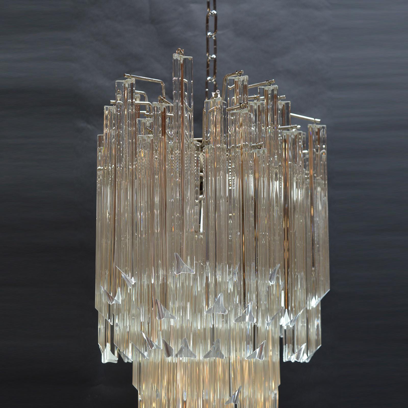 Late 20th Century Clear Tiered Glass Chandelier. Italy, 1970s  For Sale