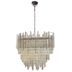 Clear Tiered Glass Chandelier. Italy, 1970s 