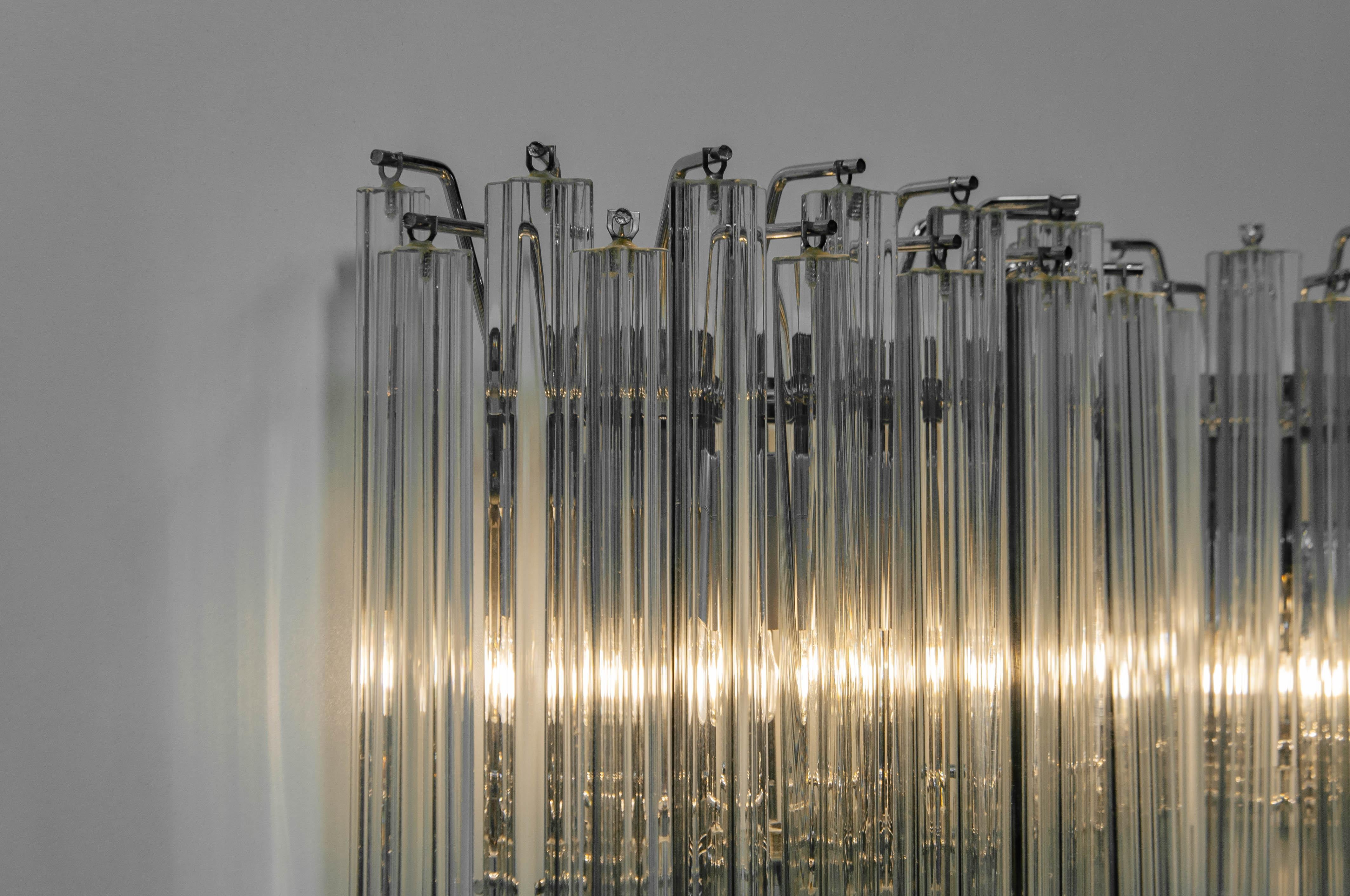 Verre d'art Appliques en verre Murano clair des années 1970 de Camer Glass Lights Sconces by Camer, Italy en vente