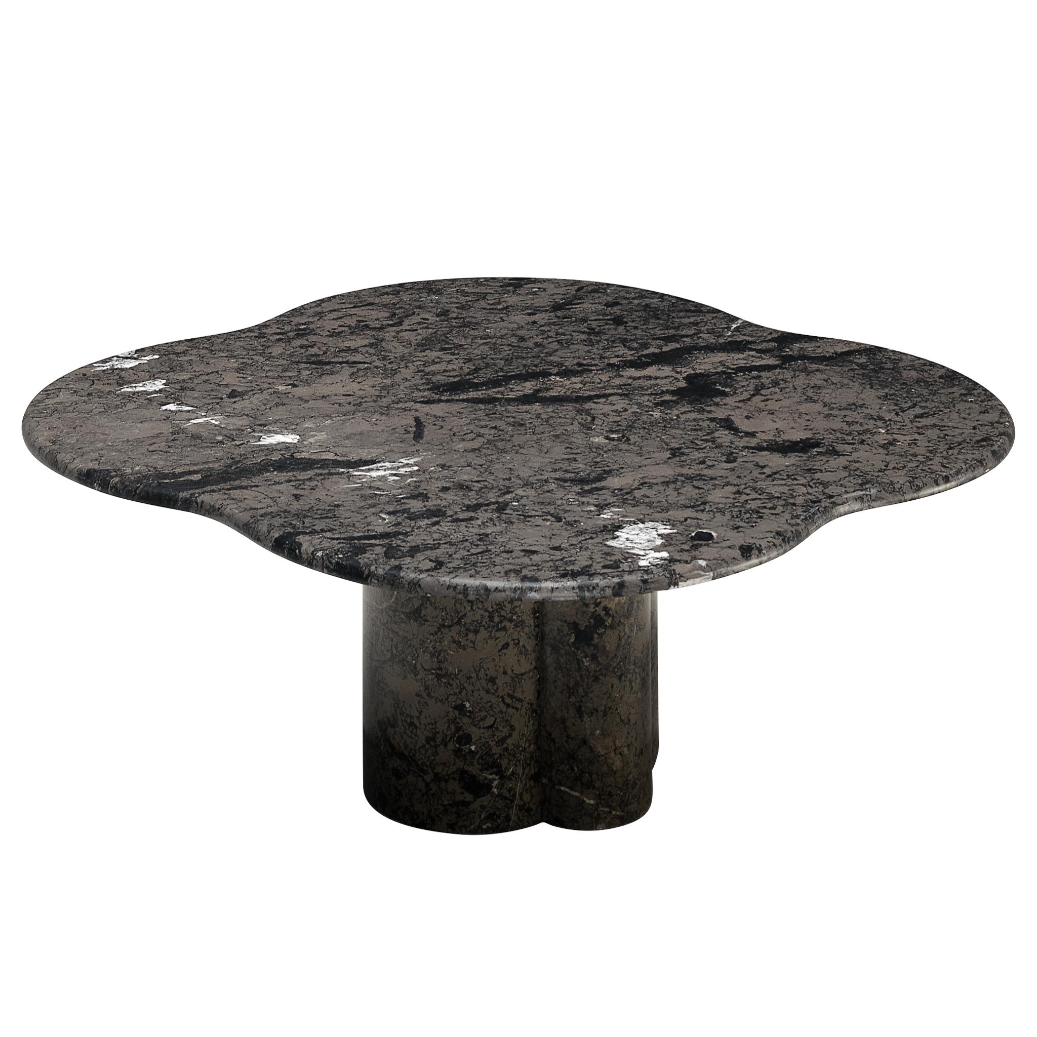 Table basse en forme de trèfle en marbre gris et noir des années 1970