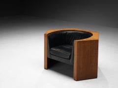 1970s Club Chair in Teak and Black Leather