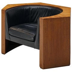 1970s Club Chair in Teak and Black Leather