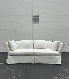 1970s Clyde Pearson Drop Arm Silk Down Brass Damask White Knole Sofa