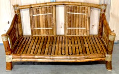 1970s Coastal Bamboo & Woven Leather Sofa