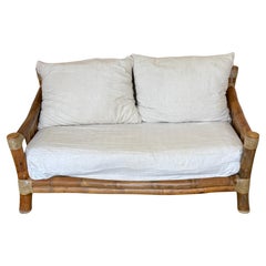 1970s Coastal Bamboo & Woven Leather Sofa