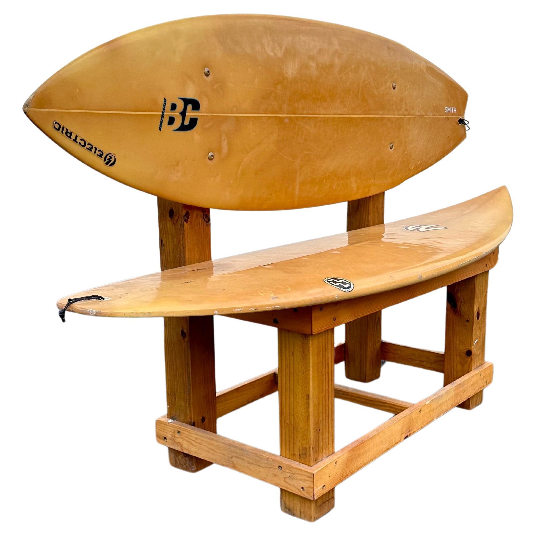 1970s Coastal Double Fiberglass Surfboard Wood Sculptural Bench Settee
