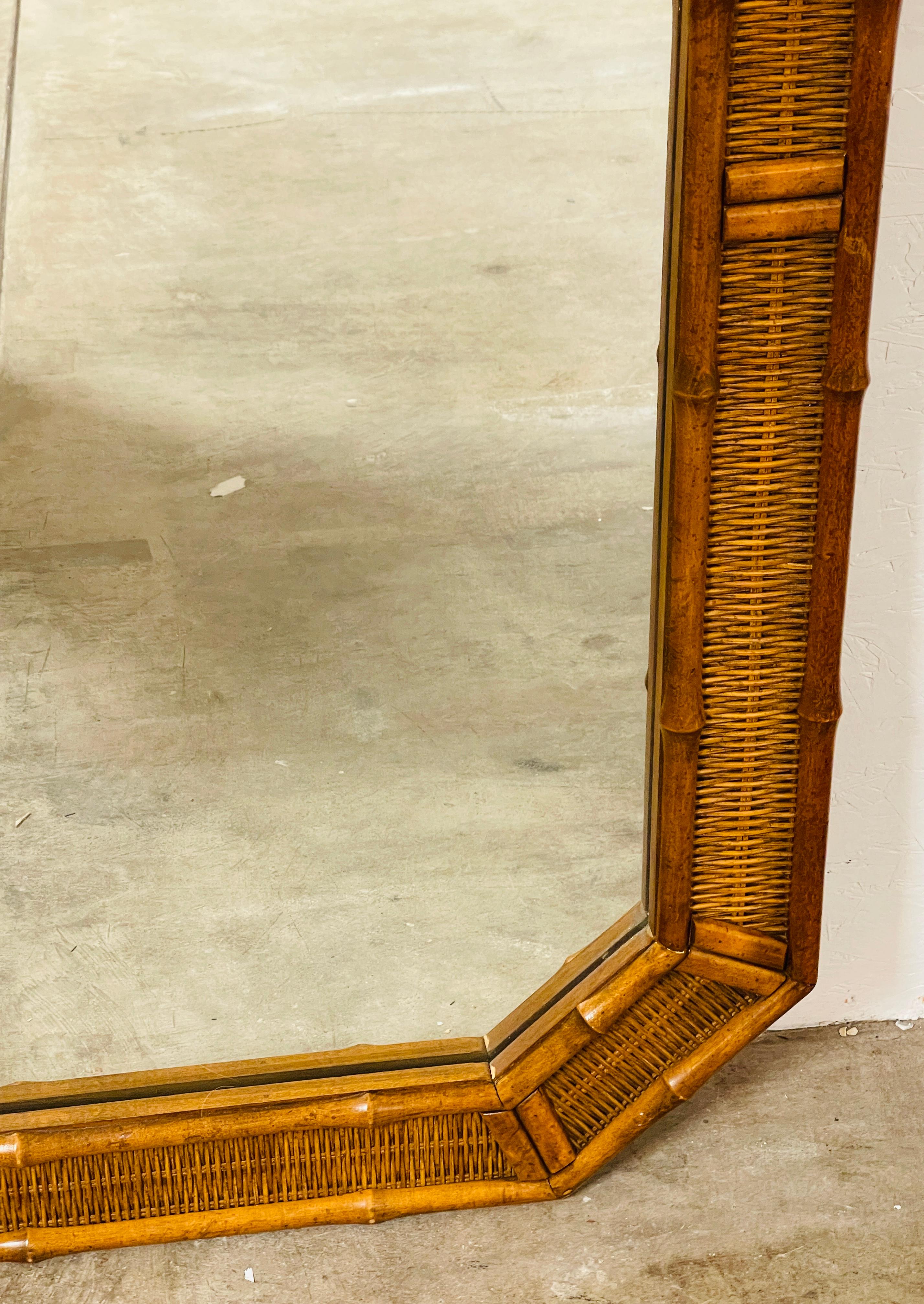 American 1970s Coastal Faux Bamboo & Rattan Octagonal Mirror  For Sale