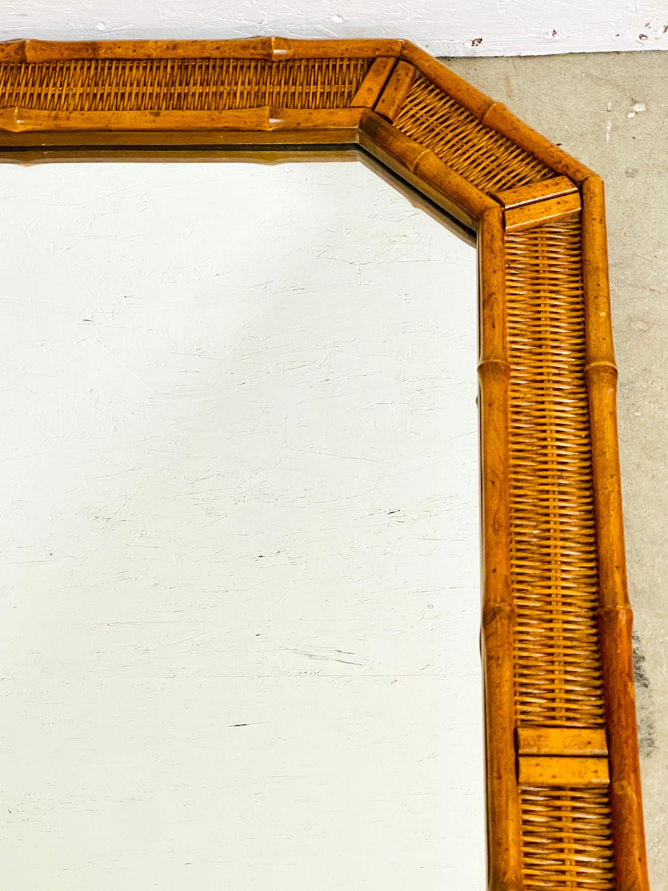 Wood 1970s Coastal Faux Bamboo & Rattan Octagonal Mirror  For Sale