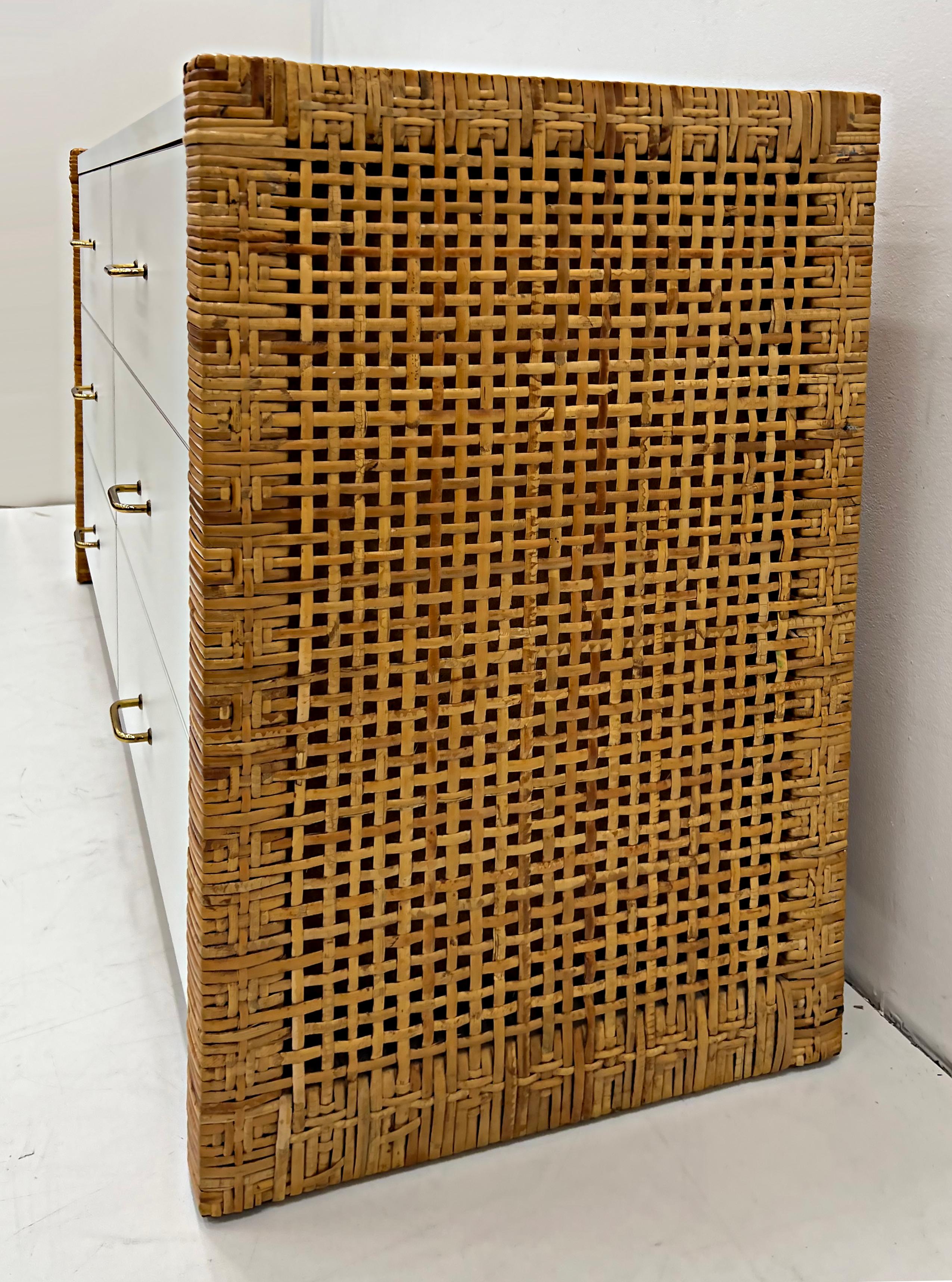 Late 20th Century 1970s Coastal Organic Modern Rattan and Formica Dresser