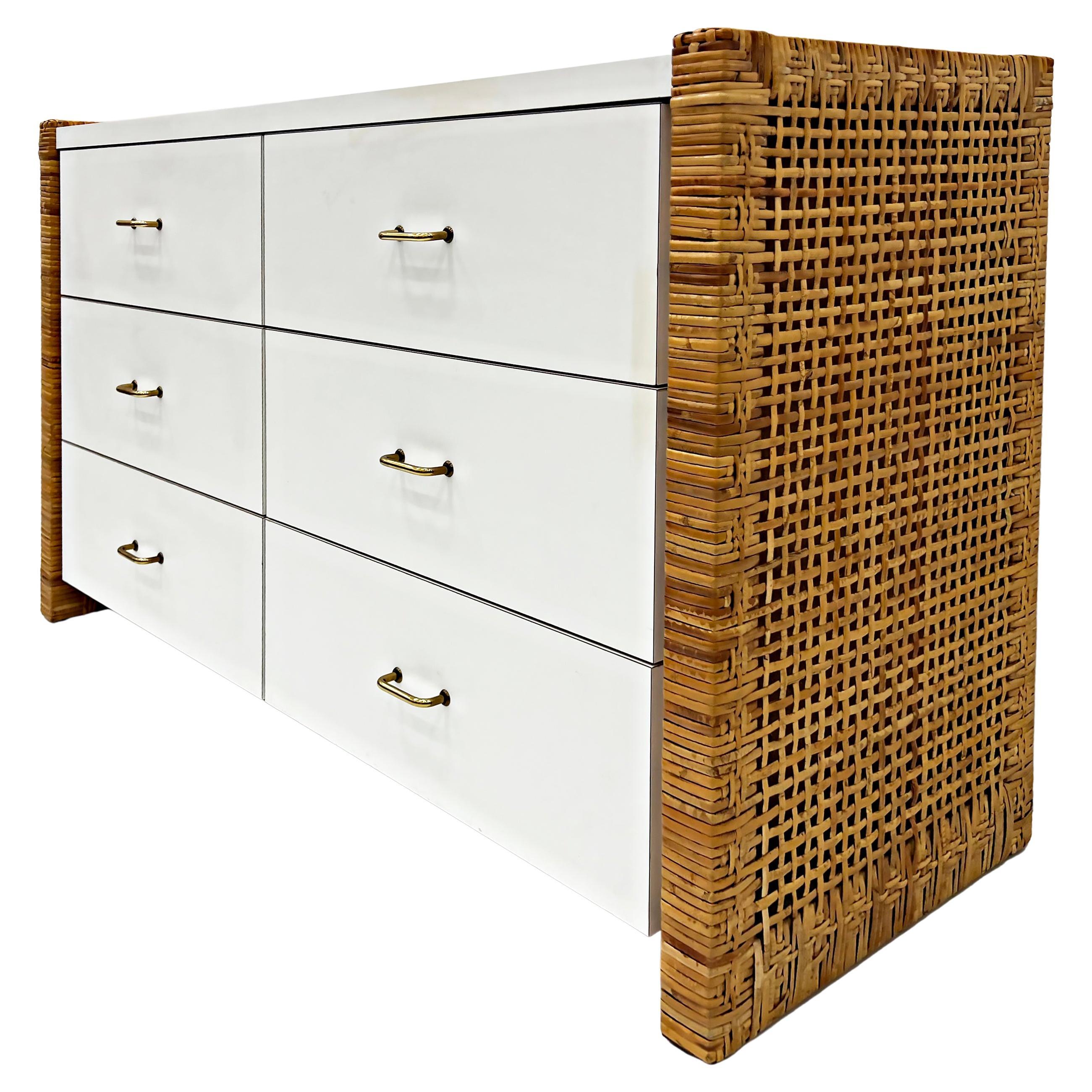 1970s Coastal Organic Modern Rattan and Formica Dresser